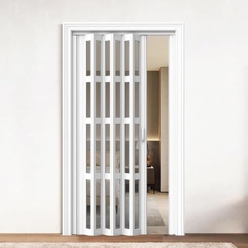 Puerta Plegable Puertas de Armario Plegables con Vetas de Madera Blancas, Puertas de Interior en Acordeón con Paneles de Vinilo, Puertas de Entrada para Baño, Cocina, Dormitorio, Puertas Plegables(120