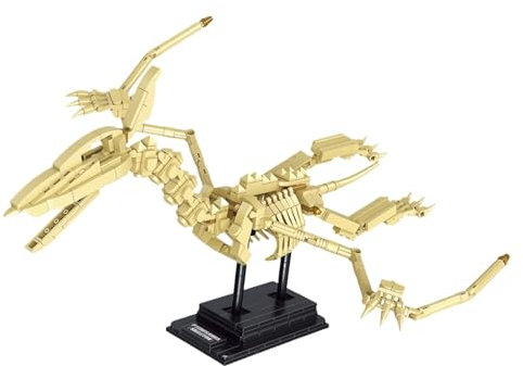 VizBrou Tier Fossilien Bausteine Set, Dinosaurier Welt Pterosaurier Schädel Klemmbausteine, 491 Teile Pterodactyl Dino Skelett Knochen Modell Bausatz Spielzeug für Kinder Erwachsene, Geschenk Dekor