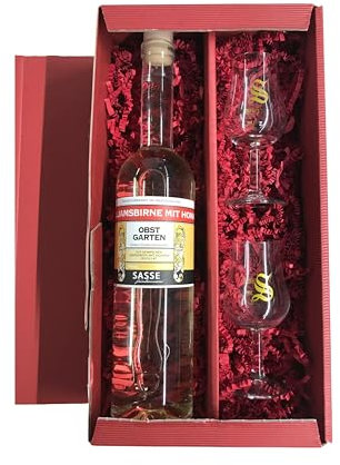 Sasse Williamsbirne mit Honig Naturlikör 35% 0,7 Ltr. Birnenlikör + 2 hochwertige Signatory-Gläser mit 2 und 4 cl Eichstrich im Geschenkset