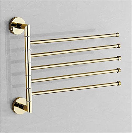 MOKLYF Porte-Serviettes pour Salle de Bain, Porte-Serviettes pivotants, 5 Barres Porte-Serviettes murales en cuivre doré, Porte-Serviettes de Salle de Bain, Porte-ser(Or-A