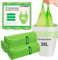 30L Biodegradable Bin Bags Liners with Handle, KITBEST 60PCS Green Food Waste Trash Bags, Medium Kitchen Caddy Liner Pedal, Compostable Swing Garbage Bag for Bathroom Office Toilet Kitchen (60x75cm)