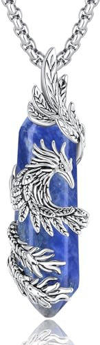 INFUSEU Collar Fénix de Cristal, Colgante de Pájaro Animales Espirituales Piedra Azul Joyería Cristal Ave Fenix Naciente Joyería Regalos para Mujeres