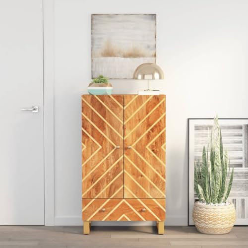 Brokky Highboard Beistellschrank Sideboard Schlafzimmer Wohnzimmer MöBel Wohnzimmerschrank Braun und Schwarz 60x33,5x100 cm Massivholz Mango