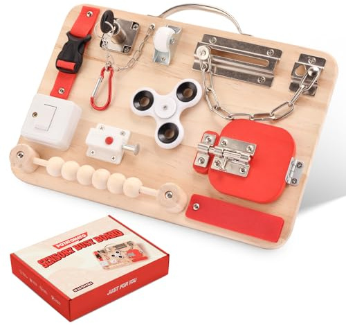 Potatomato Montessori Busy Board - Baby Spielzeug Sensorik Holzspielzeug für Kinder, Motorikspielzeug Lernspielzeug Reisespielzeug Mädchen Geschenk Geburtstag Einschulung Geschenk