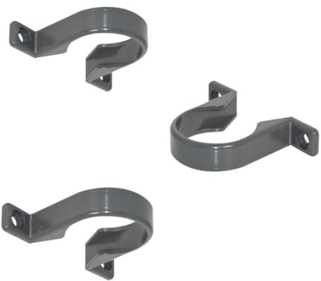 Solvent Weld Waste Pipe Clips, 50mm, Grey, Pack of 3, PVC Wall Mounting Brackets