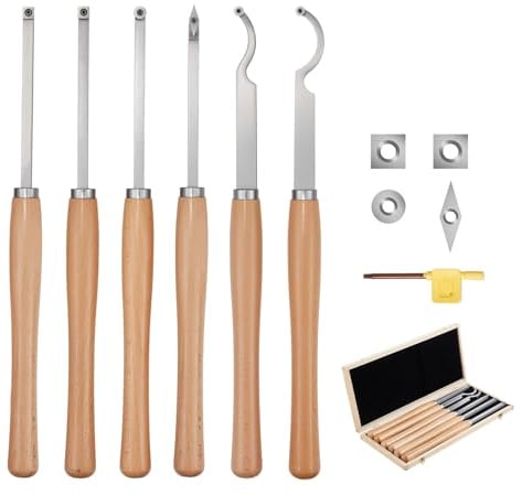 VEVOR Outils Tournage pour Tour à Bois, 6 PCS, Ciseaux à Bois avec Fraises en Carbure Ronds et Carrés Diamantés, Coffret de Rangement, Manche Confortable pour Travail de Détail, Débutant, Amateur, Pro