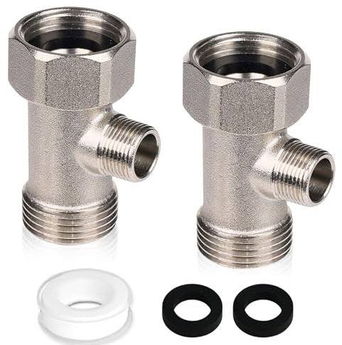 2 Stück 3/8 T-Stück Wasserverteiler, 3 Wege Ventil Wasseranschluss Verteiler Dusche Eckventil T Stück 9/16 Zoll WC Anschluss Set Drehung Vernickelt Spülventil