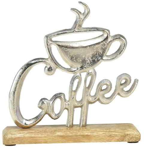 Viana Metall Holz Deko Coffee Natur Silber Aufsteller 25x5x26cm - Elegante Kaffee-Dekoration