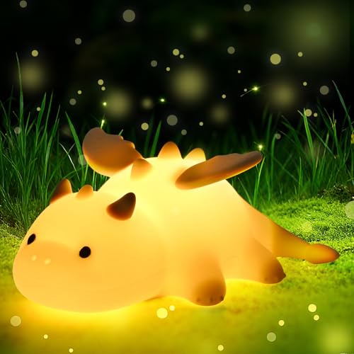 Gerbala Milch-Drache Nachtlicht Kinder, Silikon Führte Nachtlicht, 7 Farben Einstellbar, Touch Tragbar 1200mAh Akku Lampe&Timing Kinder Nachtlichts, Zimmer Deko Geschenk für Baby Mädchen Junge (Weiß)