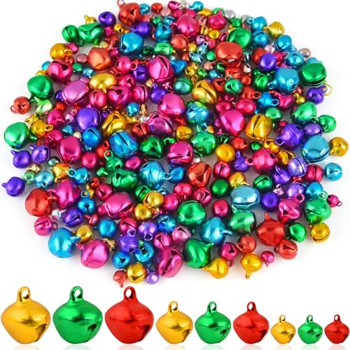 NEBURORA Bunte Glöckchen, 6 Farben, gemischte Weihnachtsglocken für Heimwerker, Weihnachten, Zuhause, Haustier-Ornamente, Party-Dekoration, Zubehör, 0,6 cm, 0,9 cm, 1,4 cm, 300 Stück