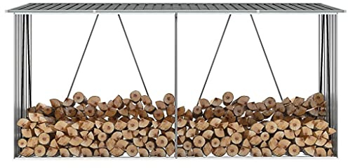 Iiaky Legnaia da Esterno con Copertura Portalegna da Esterno legnaia da Esterno Legnaia da Esterno in Acciaio Galvanizzato per Legna da ArdereRialzata e Tetto Inclinato-Grigio-330x84x152cm