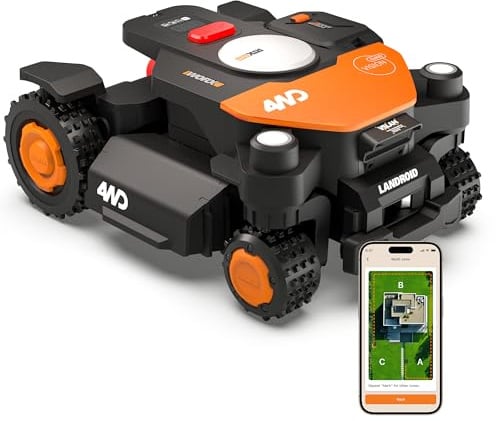 Worx Vision Cloud WR340E, 4WD robot rasaerba senza filo perimetrale, 600 m² | Pendenze fino all’84%, riconoscimento ostacoli con IA, navigazione VSLAM + RTK Cloud, mappatura automatica, senza antenna RTK