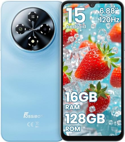 FOSSiBOT S5 Telephone Portable, 6.88+120Hz Écran, 6000mAh Telephone, 16Go+128Go/TF1To Smartphone Pas Cher Android 15, Gemini AI, Dual SIM 4G/8.5mm/215g téléphone Pas Cher débloqué/Fingerprint/Face ID