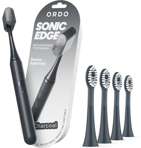 ORDO Sonic Edge and Brushheads Bundle, Rechargeable Electric Toothbrush for Adults, Compact Sonic Toothbrush with USB-C, 6+ Weeks Battery, Travel Cap, 1 Brush Head & Cable (Charcoal)