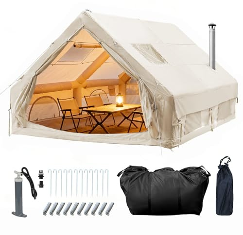 Peviasot Aufblasbares Campingzelt mit Handpumpe, für 8-10 Personen, Glamping Aufblasbares Zelt für Camping, 420D Oxford, Wasserdicht Winddichtes, Outdoor Aufblasbares Zelt, Einfacher Aufbau