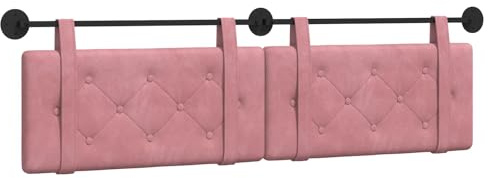 vidaXL Hängendes Kopfteil Rosa Samt, Moderner rechteckiger Wand-Headboard aus Samt, bezogen mit Bändern, Knopfsteppung für entspannende Schlafzimmer-Deko