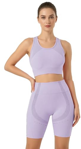 UDILEO Set Palestra Donna 2 Pezzi Seamless Yoga Fitness con Top Sportivo Elasticizzato e Leggings Corti Modellanti