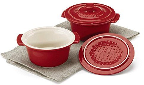 Cuisinart Chef's Classic - Juego de 2 Utensilios de cerámica para Hornear, Mini cocottes Redondos Cubiertos de 10 onzas, CCB610-2R, Porcelana, Rojo, Talla única