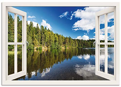 ARTland Wanddeko Wandbild Alu Verbundplatte für Innen & Outdoor Bild Fensterblick Wald See Landschaft Norwegen Natur Landhaus T1DY