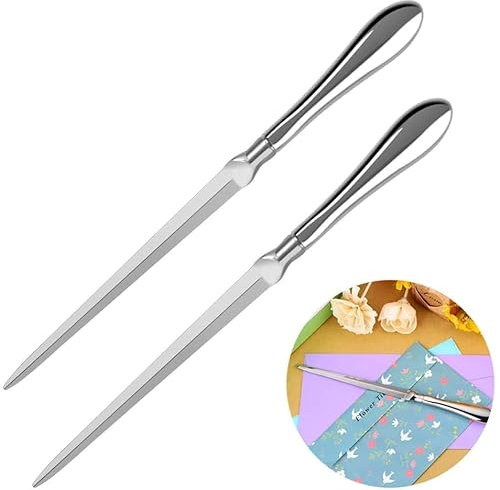 2 Pack Brieföffner Umschlagöffner Messer Briefmesser silber aus Edelstahl mühelos Post und Pakete Öffnen Metallschneidemesser 9 Zoll, silbrig