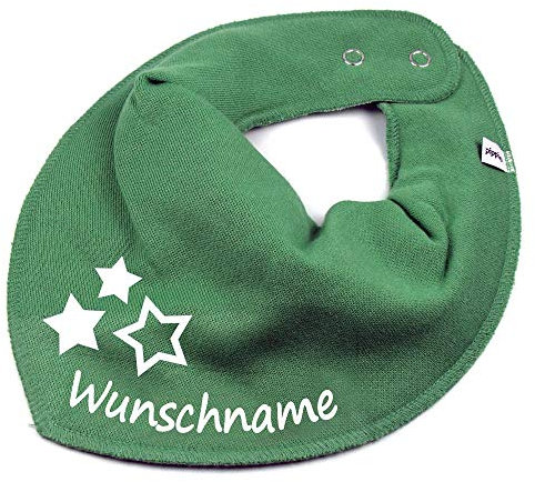 HALSTUCH mit Namen oder Text personalisiert für Baby oder Kind aus Baumwolle in Einheitsgröße 3 Sterne khaki
