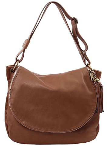 Tuscany Leather TLBag Umhängetasche aus weichem Leder mit Quasten Cinnamon
