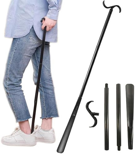 Fanwer Bastón de vestir de 35.5 pulgadas de largo, cuerno de zapatos con mango largo para personas mayores, herramienta para quitar calcetines, ajustable, para personas con discapacidad y problemas de