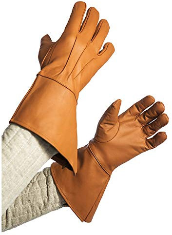 Andracor Robuste Stulpenhandschuhe aus echtem Leder für verschiedene LARP-Charaktere - individuell einsetzbar für Mittelalter, Fantasy, Cosplay & Freizeit - Farbe: braun - Größe: M