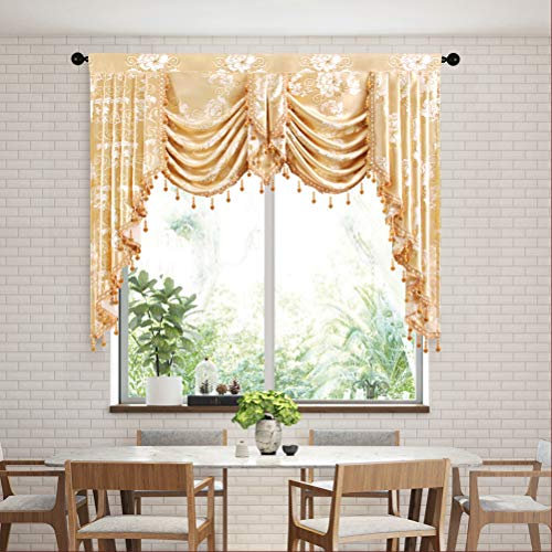 Jacquard Wasserfall Volant für Schlafzimmer Luxus Vorhang Volant für Wohnzimmer (Volant, Floral-Gold, W69)