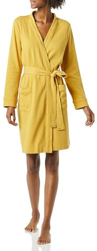Amazon Essentials Damen Leichter Waffel-Bademantel, Mittellang (Erhältlich In Übergröße), Senfgelb, L