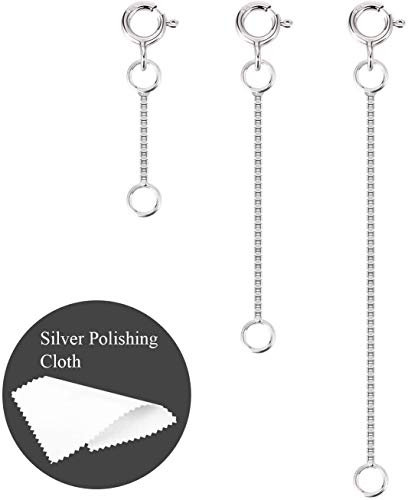 ALEXCRAFT Kettenverlängerung Silber Fußkette Silber 925 Verlangen Ketten Set Gliederkette Schlüsselanhänger Armband Halskette Verlängerungsketten für DIY Schmuckherstellung 3 Stück(1 2 3 inch,0,8 mm)