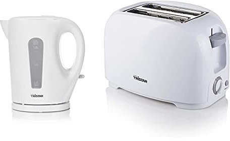 TRISTAR Bouilloire 1.7l - 2200W WK3380 & Grille-pain Tristar BR-1013 – 2 fentes courtes – Blanc