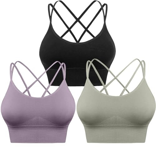 HANERDUN Damen Sport BH Yoga Bra mit Gepolstert Nahtlose Ohne Bügel und gibt Guten Halt Atmungsaktiv Riemchendesign und mittelstarkem für Fitness Lauf Joggen