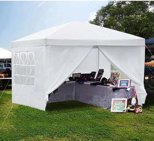Gazebo with sides 3x3m Pop Up Heavy Duty Gazebo Silver waterproof paint coating Oxford cloth Marquee Garden Awning Party Tent Canopy With 4 Side Walls and Carry Bag (White)