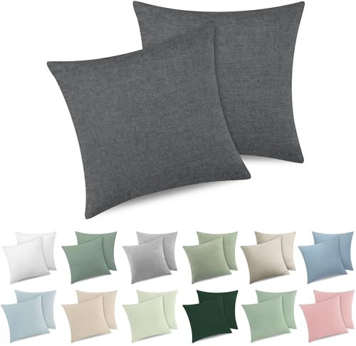 ATsense 2er Set Kissenbezug 45x45 cm - 100% Gewaschene Baumwolle, Dunkelgrau Kopfkissenbezug mit Reißverschluss, Oeko-TEX Zertifiziert Weich, Nicht Lleicht Verformbar
