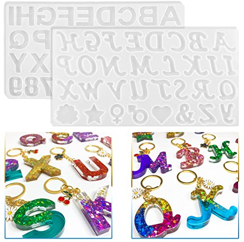Buchstabenformen, umgekehrte Silikon-Alphabet-Form für Harz, Epoxidharz, Zahlen, Schlüsselanhänger, 2 Stück