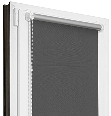 Estika Verdunklungsrollo Thermorollo ohne Bohren - 60 cm x 150 cm - Graphit - 13 Stoff Farben, Rollos für Fenster ohne Bohren, Klemmfix rollos für Fenster innen (60 cm Stoffbreite)