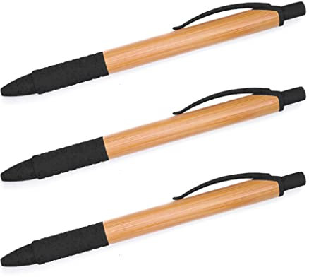 Freudestifterei 3er Set Öko Holz Kugelschreiber Kuli Stift | Nachhaltig, Ökologisch, Nachfüllbar | Bambus | blauschreibend (schwarz)