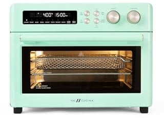 VAL CUCINA - Friggitrice ad aria riscaldata a infrarossi in stile retrò, forno a convezione extra large per piano cottura 10 in 1, toast 6 fette, piano cottura smaltato, facile da usare