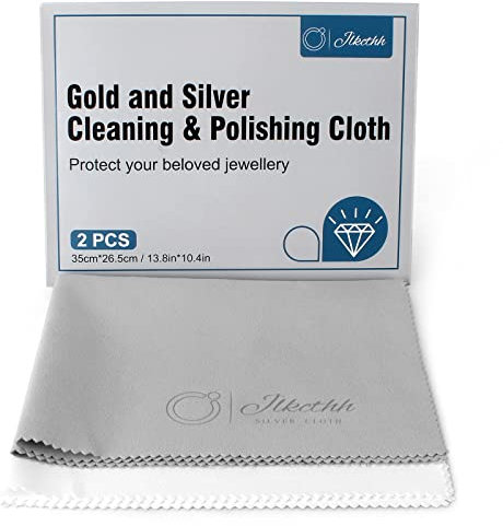 Lot de 2 chiffons de nettoyage et de polissage pour bijoux en argent sterling, or et platine et grande argenterie, chiffon de nettoyage doux et réutilisable