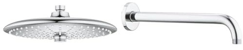GROHE Vitalio joy 260 - Kopfbrause (wassersparend, 3 Strahlarten, Antikalk-System), chrom, 26462000 & Rainshower Brausearm modern 28576000, Silber