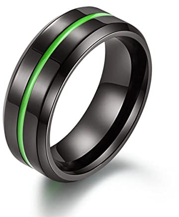 YAHOYA Heißer Coole Schwarze Ringe für Frauen und Männer 8mm Breite Edelstahl Eheringe Grün Blau Rose Rille Ring