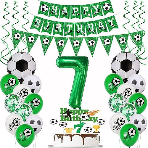 7 Jahr Fußball Geburtstag Deko,Fußball 7 Geburtstag Deko,Fussball Luftballon 7. Geburtstag,7 Ballon Fußball Deko Grün, 7. Fußball Tortendeko,7.Geburtstagsdeko Fußball Torten Topper