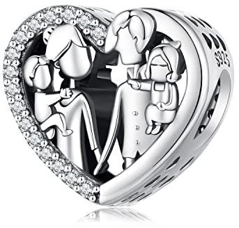 NINGAN 925 Sterling Silber Familie Perlen Charme Familie für immer Herzförmigen Charme kompatibel Damen Armband Halskette Geburtstagsgeschenke für die Familie