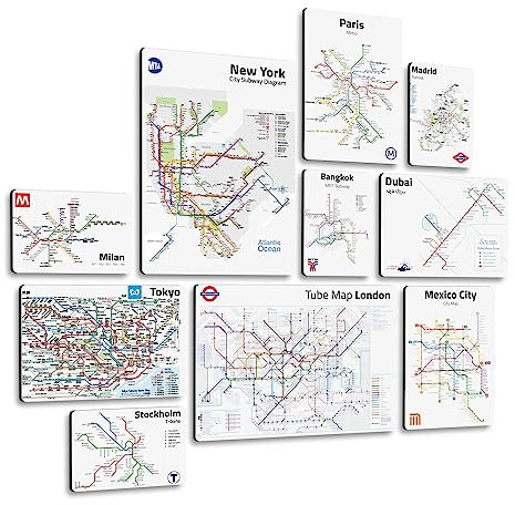 Giallobus - Satz von 10 mehrteiligen Gemälden - Stadt - Metropolitan 01 - MDF-Holz - | 2 x 42x29,7cm | 4 x 29,7x21cm | 4 x 21x14,85cm | - Fertig zum Aufhängen – Gemälde