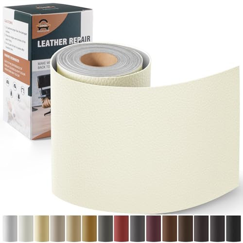 Pelle Adesiva per Riparazioni Autoadesivo, 10 x 160 cm Patch di Riparazione in Pelle, Kit di riparazione in Pelle per Seggiolino Auto, Divano, Sedile Della Barca, Sedia - Bianco avorio