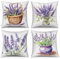 ASDCXZ Blume Kissenbezug 45x45 cm 4er Set, Handgemalt Lila Blume Grün Blätter Sofa Dekokissen Kissenbezüge Kissenhülle Waschbar Polyester Flachs Textil Outdoor Polster Kopfkissenbezug Kissen Bezug