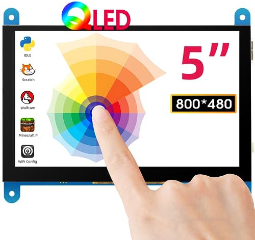 ELECROW For Raspberry Pi Screen, 5 Inch Small Monitor 800×480 QLED Capacitive Touch Screen Display Compatible with Raspberry Pi, Windows PC, Jetson Nano