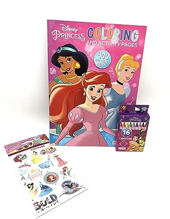 Disney Princess Super Jumbo Mal- und Aktivitätsbuch-Set mit 400 Seiten, mit 16 Prinzessinnen-Wachsmalstiften und 4 Bögen Aufklebern (Prinzessin Jasmin, Aschenputtel und Ariel)