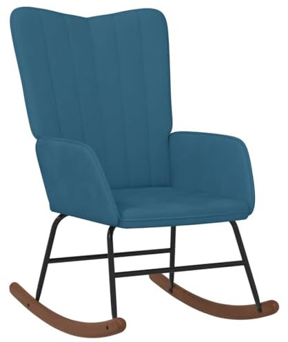 vidaXL Schaukelstuhl, Schwingstuhl mit Armlehne, Schaukelsessel mit Holzkufen Stahlgestell, Relaxsessel Schwingsessel Wohnzimmer, Samt Blau
